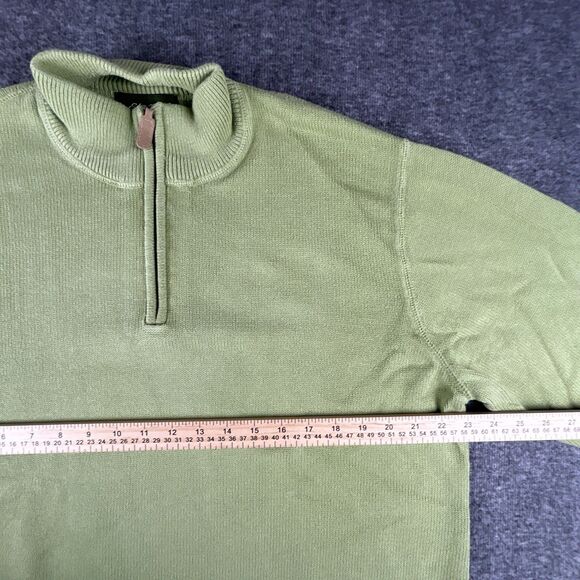 VTG Eddie Bauer Sweater Mens Sz L Light Green 1/4 Zip 100% Cotton Pullover Y2K - Picture 5 of 7